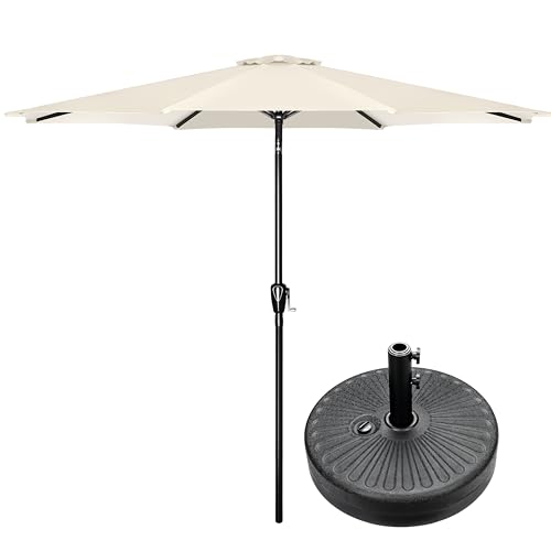 Simple Deluxe 9FT Outdoor Patio Umbrella Table Market Umbrella with Push Button Tilt and Crank and 50lbs Base Stand, for Garden, Lawn, Deck, Backyard, Pool, Turquoise