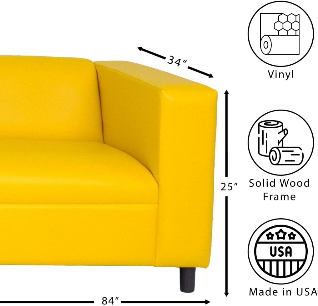 Yellow Faux Leather Sofa, Modern 3-Seater Sofas Couches for Living Room, Bedroom, Office, and Apartment with Solid Wood Frame