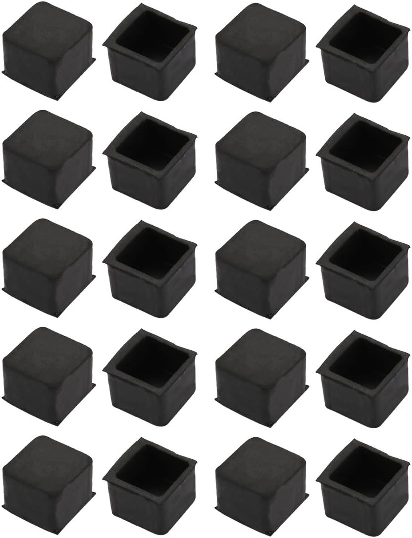 uxcell 20pcs Furniture Desk Chair Accessory 20mmx20mm Square Rubber Leg Tip Cap Black