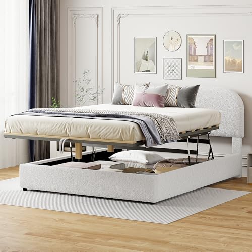 SOFTSEA Queen Size Bed Frame, Queen Upholstered Platform Bed with Hydraulic Storage System, No Box Spring Needed/Easy Assembly/Wood Slat Support, Gray