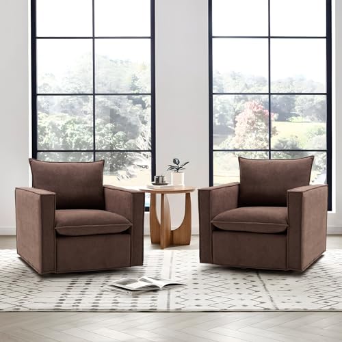 Swivel Accent Chair Set of 2, 34 Inches Wide Upholstered Arm Chair with Plump Back Pillow, Modern Sofa Living Room Chair for Bedroom, Corner, Reading Nook-Red