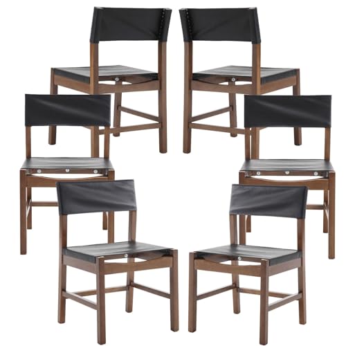ZSARTS Modern Dining Chairs Set of 6, Mid Century PU Leather Dining Room Chairs Wooden Armless Side Chair Desk Chair for Living/Kitchen Room Bedroom (Black PU)