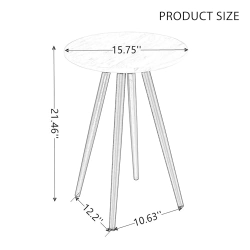 Modern Faux Marble Circular End Table - Small Accent Coffee Table with Dark Gold Metal Legs - Round Marble Side Table for Living Room, Small Drink Table, Circle Side Table (White 3)