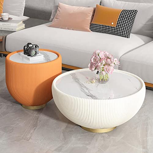 Modern Round Coffee Table, Marble Pattern Tabletop Leather Edge Sofa End Table with Metal base,Luxurious Side Table for Home Decor Living Room(17.7x18.5, Black)
