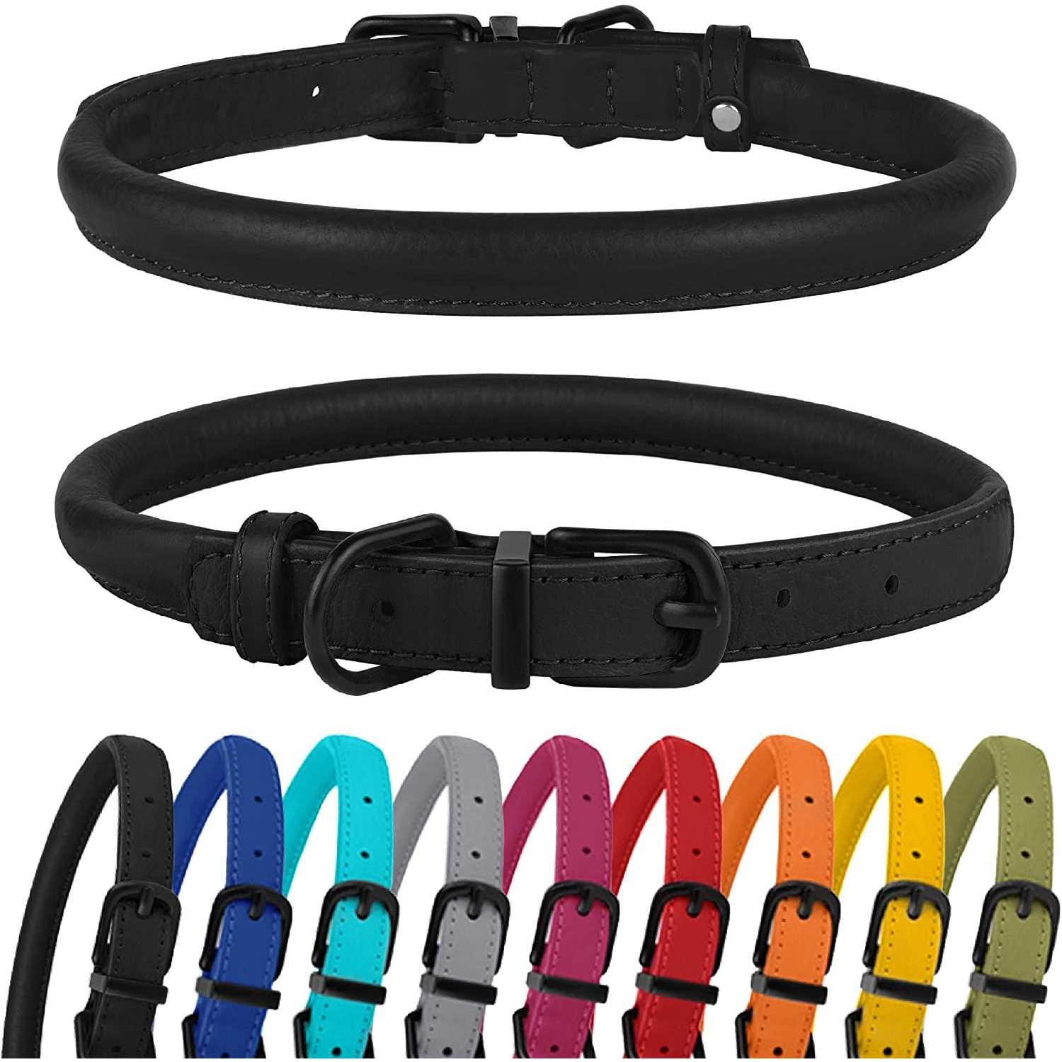 Bronzedog Rolled Leather Dog Collar with QR ID Dog Tag Round Personalized Collars for Small Medium Large Dogs Puppy Cat - Pet Supplies online store