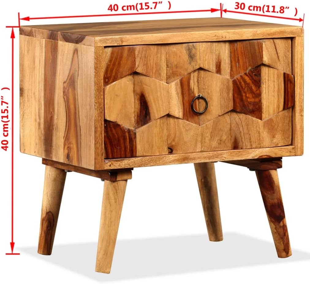 Bedside Cabinet with 1 Drawer,Farmhouse Furniture,Wood End Table,Side Tables Living Room,Night Stands for Bedrooms,Sofa Table,Rustic Nightstand,for Bedroom, Living Room, Office, Solid Sheesham Wood