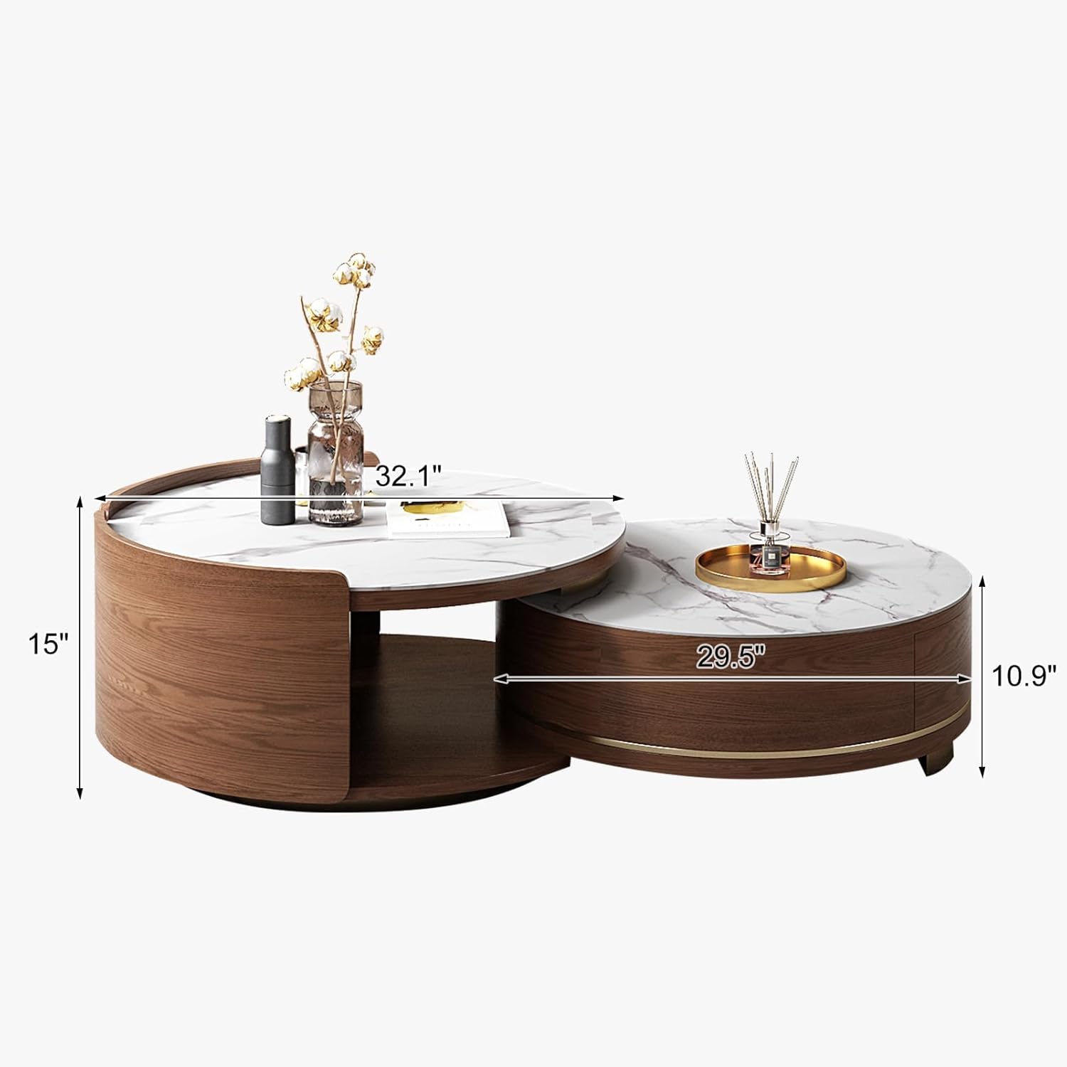 Round rock slab coffee table set, retractable thoughtful design, small house simple retractable size tea table