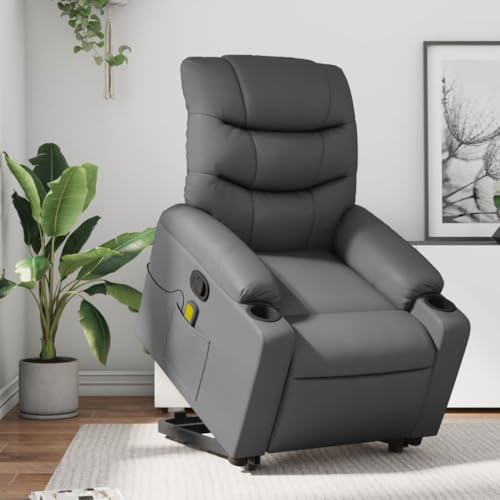 Electric Massaging Chairs Stand up Massage Recliner Chair Gray Faux Leather,Electric Power Lift Stand Up Recliner Chair with Massage and Reclining Functions, Faux Leather Furniture for Living Room
