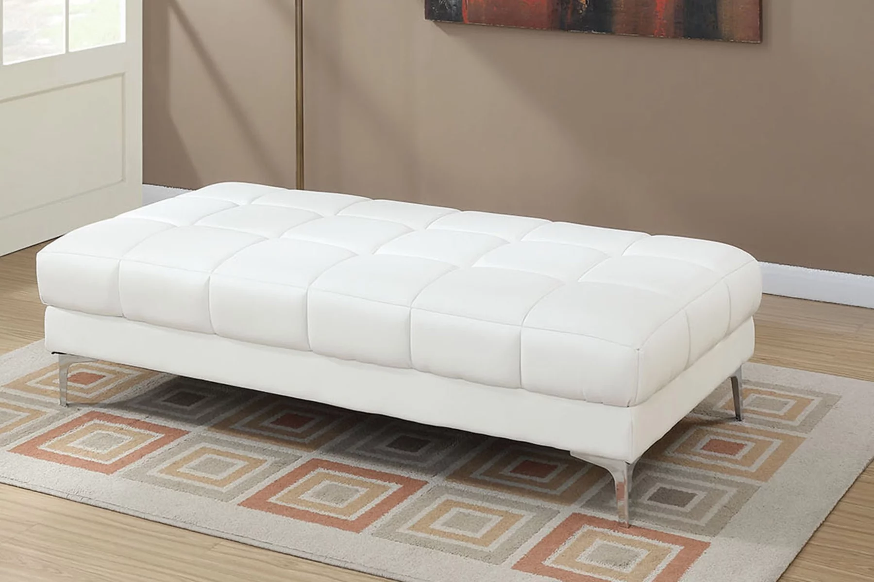 Poundex Bonded Leather Cocktail Ottoman, White