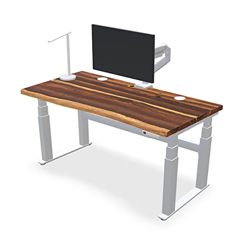 UPLIFT Pheasantwood Live Edge Solid Wood (72 x 30 inch) Standing Desk 4-Leg V2-Commercial Adjustable Stand Up Frame (White), Advanced Keypad, Wire Grommets, Wire Tray, Rocker Board