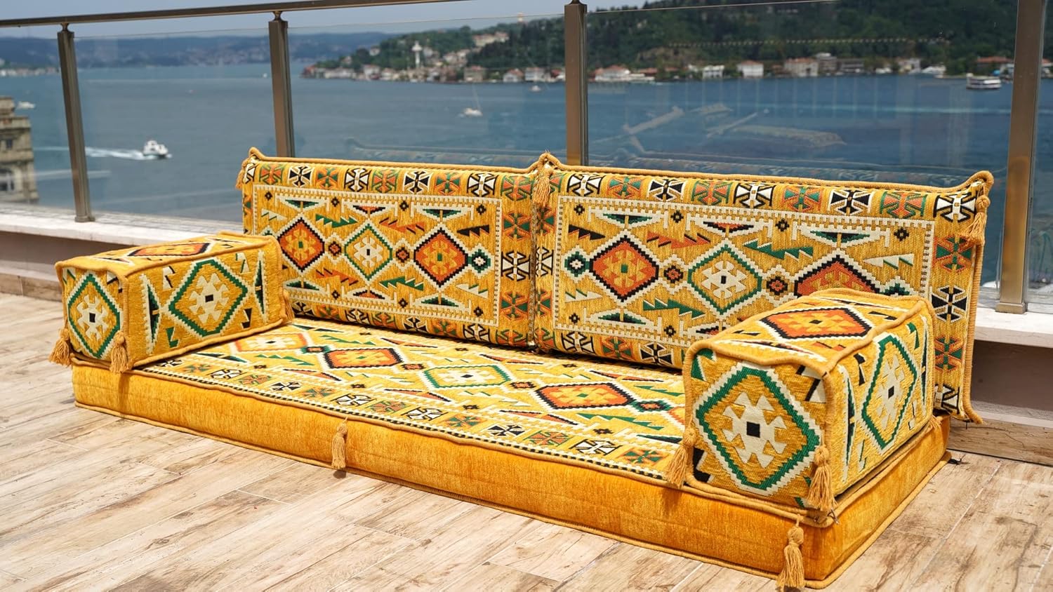 Yellow Colorful Arabic Sofa Set, Oriental Sofa, Corner Floor Sofa Seating Set, Floor Cushions, Living Room Sofa Couches, Modular Sectional Sofa (4'' Thickness Sofa)