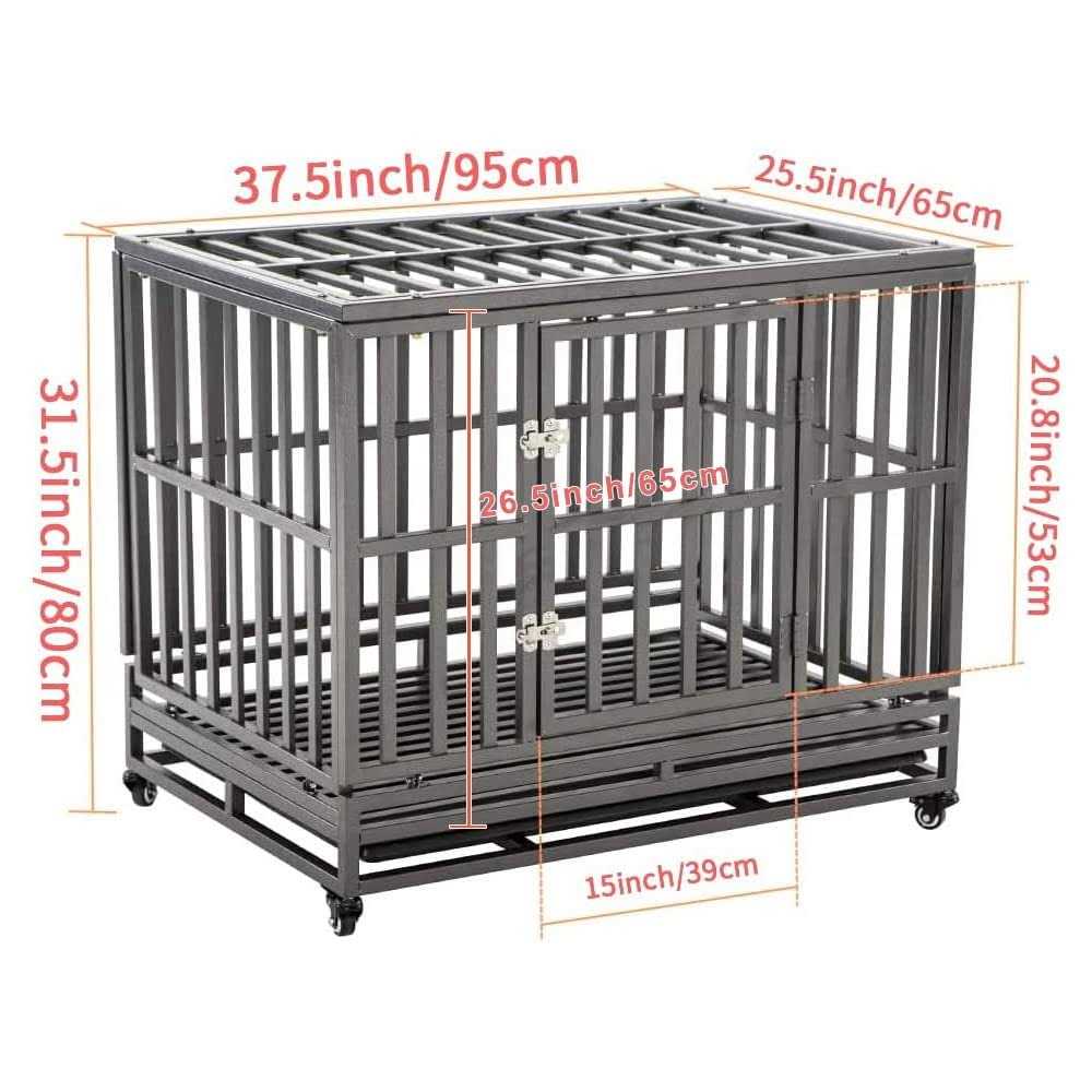 SMONTER Heavy Duty Strong Metal Dog Cage Pet Kennel Crate Playpen Wheels - Pet Supplies online store