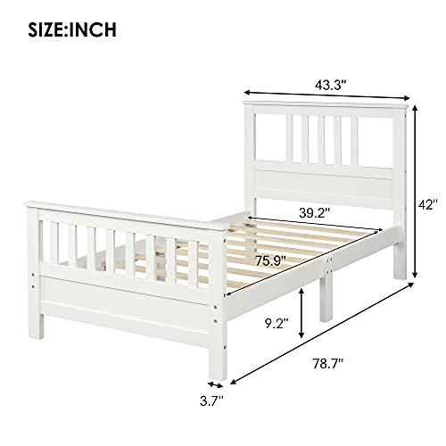 Merax Solid Wood Twin Bed Frame for Kids,Grey Twin Platform Bed Frame with Headboard/Footboard/Wood Slat Support,No Box Spring Needed, Easy Assembly