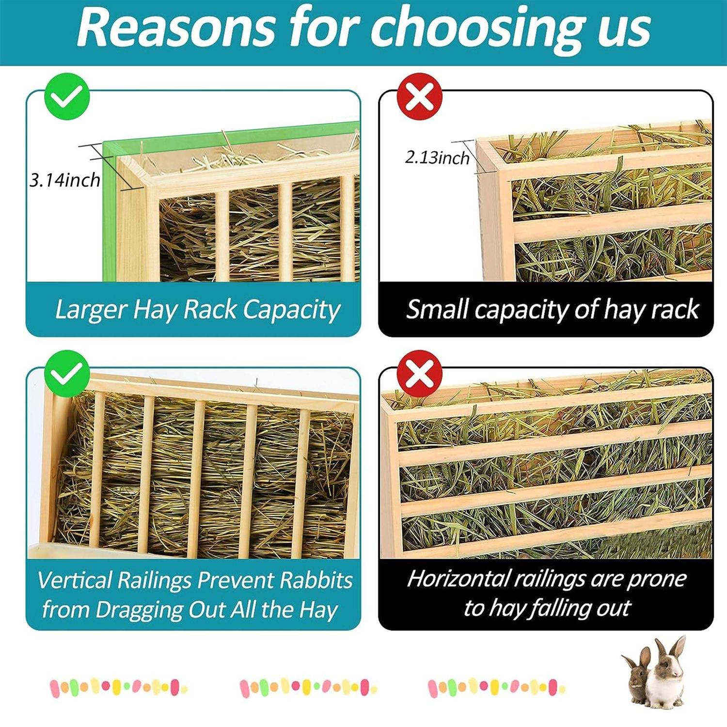 3 in 1 Rabbit Hay Feeder with Litter Box Wooden Bunny Hay Feeder Guinea Pig Hay Holder with Toilet Small Animal Hay Holder Rack Manger - Pet Supplies online store