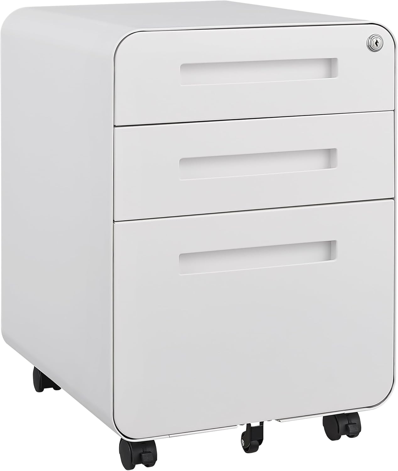 3 Drawer Mobile File Cabinet Under Desk Office,Simple Style Versatile Storage Cabinet for Legal/Letter/A4 Files, 5 Wheel Design Anti-Tilting Cold Rolled Steel Waterproof Moisture-Proof White