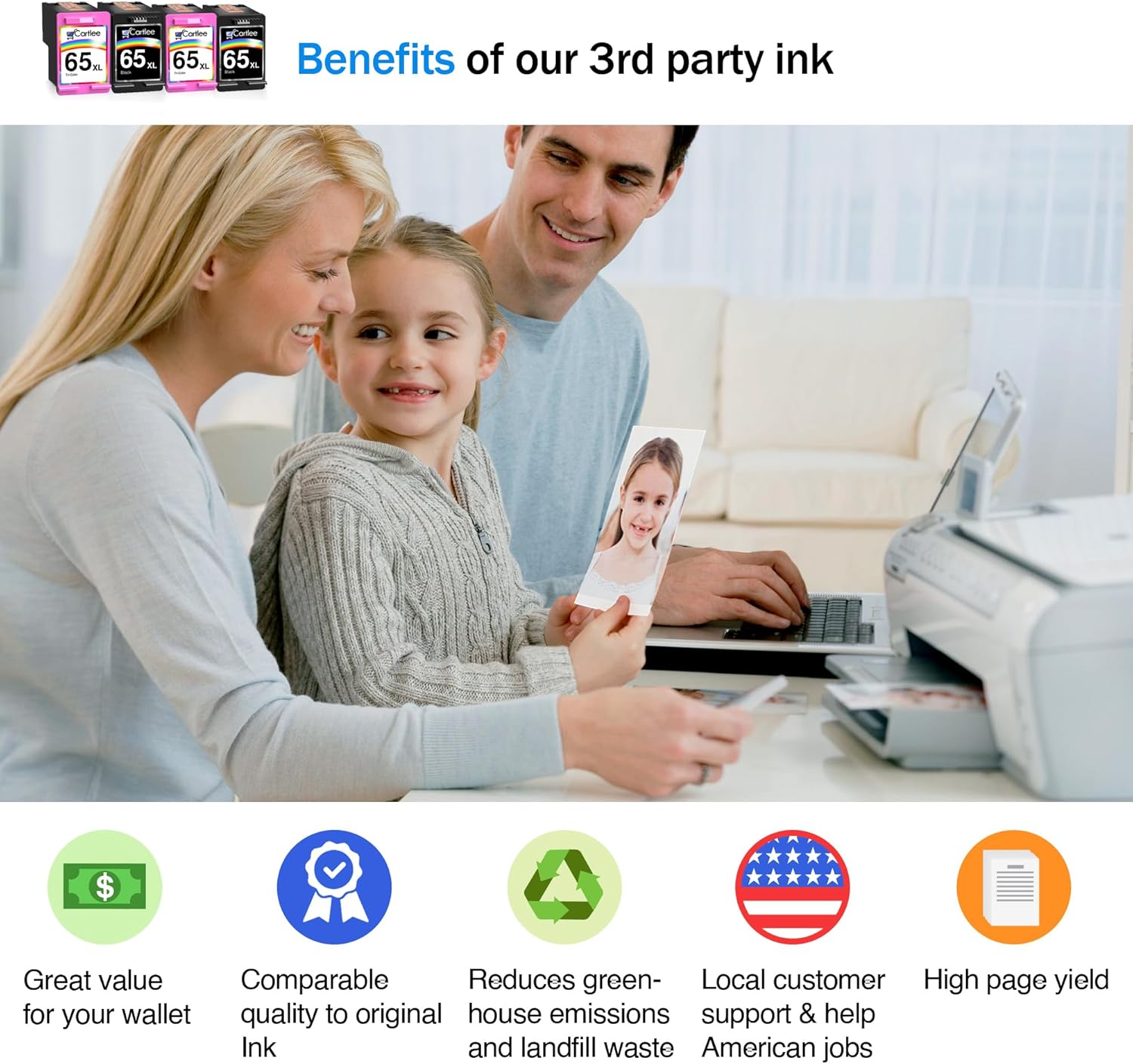 Cartlee 4 Pack Remanufactured 65XL 65 XL High Yield Ink Cartridges for HP DeskJet 2600 2622 2635 2652 2655 3700 3720 3722 3752 3755 Envy 5000 5052 5055 AMP 100 Printer Series Black and Color Combo