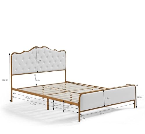 Dolonm Upholstered Queen Size Platform Bed Frame, with Headboard and Strong Wooden Slats Metal Bed Frames, No Box Spring Needed Sponge Soft Bag Platform Gray Bed