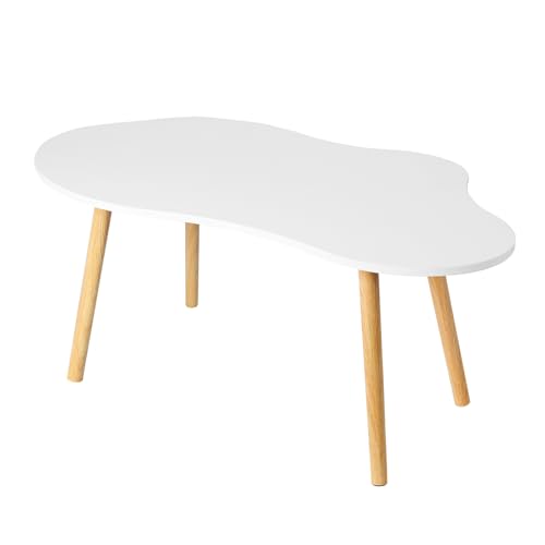 Small Coffee Table, Mid Century Modern Tea Table, Living Room Center Minimalist Display Coffee Table with Cloud Shape for Home White