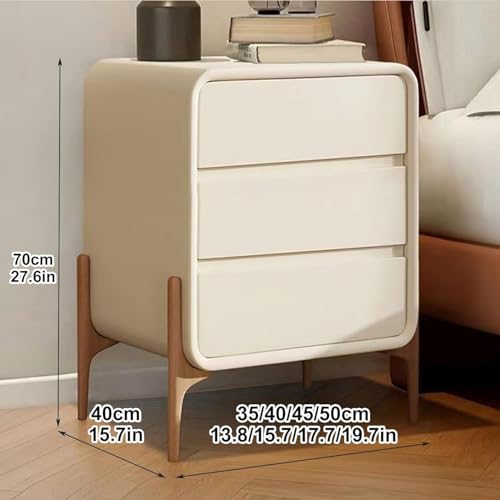 Chic End Table Modern Bedside Table with 3 Drawers Nightstand Storage Leather Wrap + 4 Solid Wood Legs Bedside Cabinet