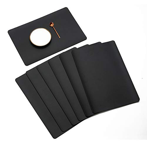 Placemats for Dining Table Set of 6 Black Leather Waterproof Heat Resistant Washable Place Mats Indoor Outdoor Kitchen Table Mats Easy to Clean