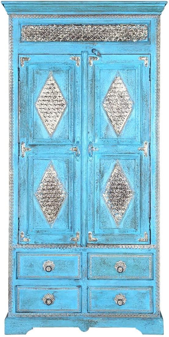 AntiqueBrass Work Indian Solid Wood Cabinet with Shelves and Drawer Storage Units Indian Solid Wood,Living Room Bedroom Furniture,Modern Cabinet