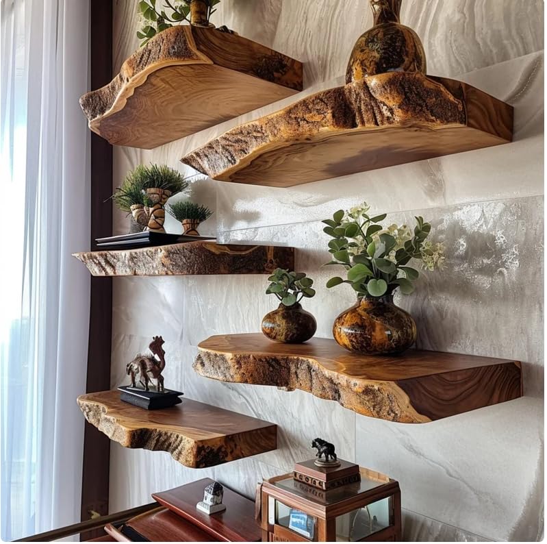 Walnut Floating Shelf Floating Wall Shelf Live Edge Wooden Bookshelf Floating Corner Shelf Home Decor (Size-8