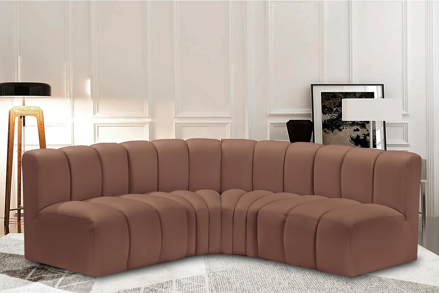 Meridian Furniture Arc Collection Modern | Contemporary Sofa with Soft Vegan Leather, Deep Channel Tufting, Modular, 103
