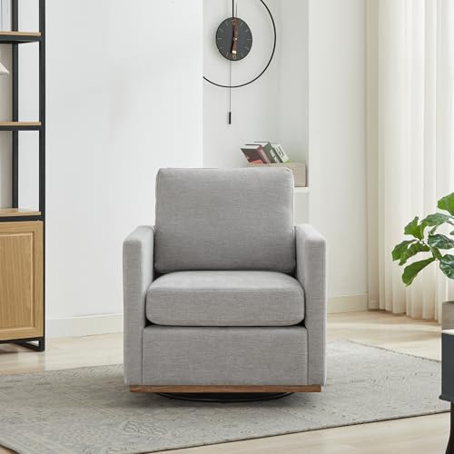 Swivel Accent Chair, Square Upholstered Single Sofa Chair, Modern 360° Swivel Club Chair, Comfy Lounge Armchair Club Reading Chair for Living Room, Bedroom, Apartment, Nursery, Beige