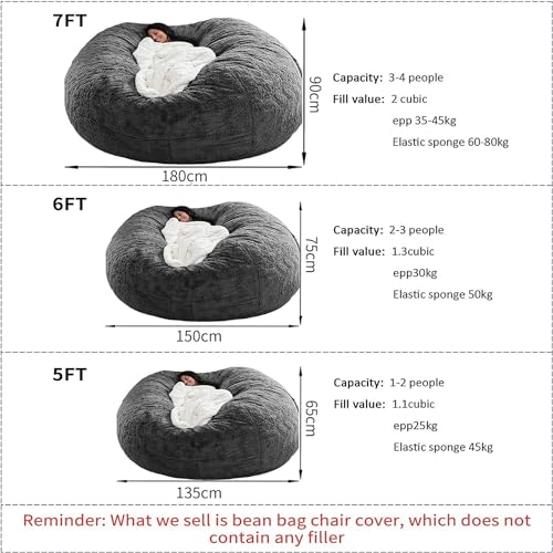 Bean Bag Chair Cover for Kids Adults(Cover Only,No Filler),Big Round Soft Fluffy PV Velvet Washable Lazy Sofa Bed Cover for Adults,Living Room Bedroom Furniture Outside Cover (Peacock Blue, 5FT)