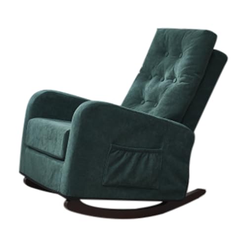 Modern Rocking Chair Accent Chair, Lazy Recliner Comfortable Fabric Leisure Sofa, Modern High Back Living Room TV Armchair with Side Pockets for Bedroom Coffee Shop Office Antique Gray