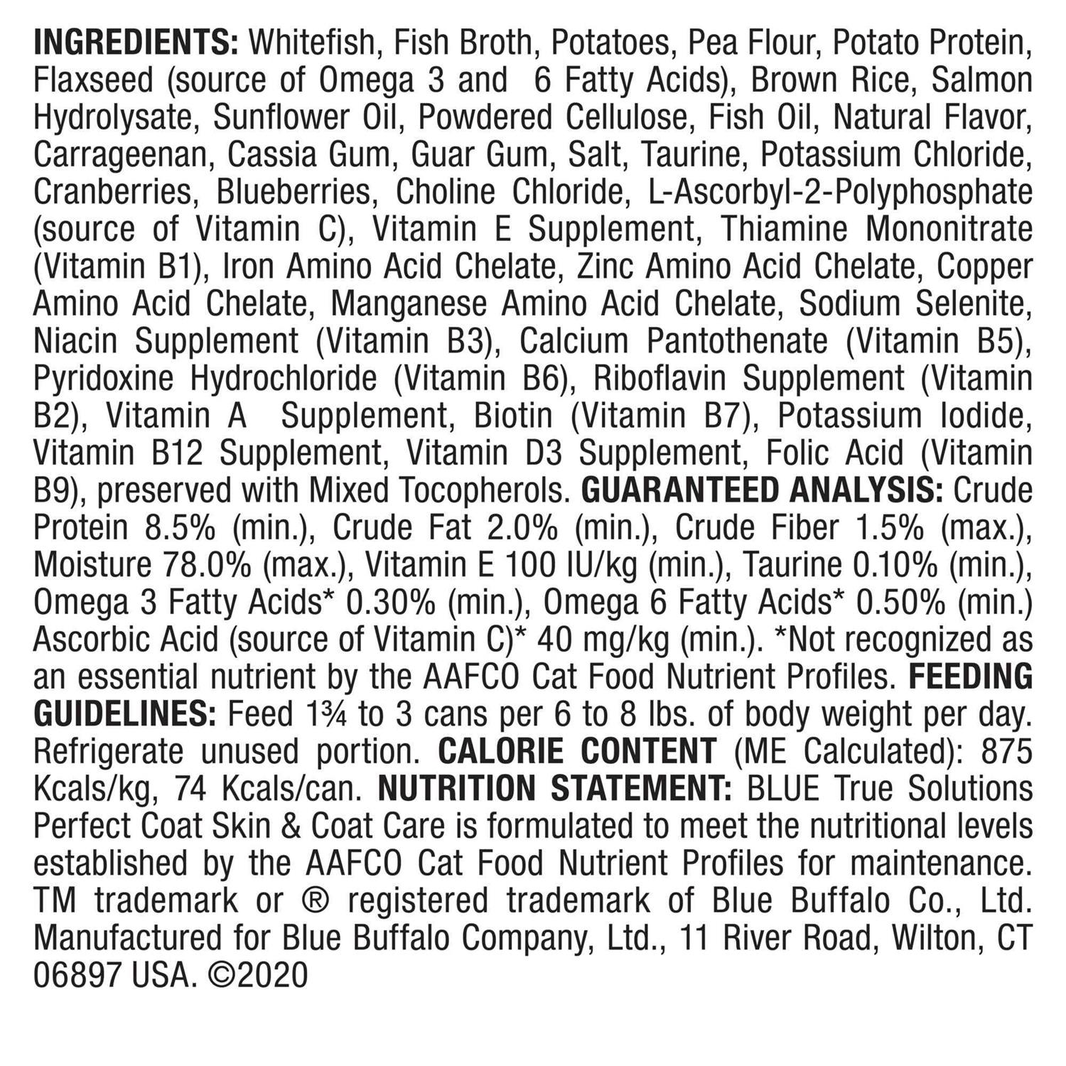 Blue Buffalo True Solutions Perfect Coat Natural Skin & Coat Care Adult Wet Cat Food - Pet Supplies online store