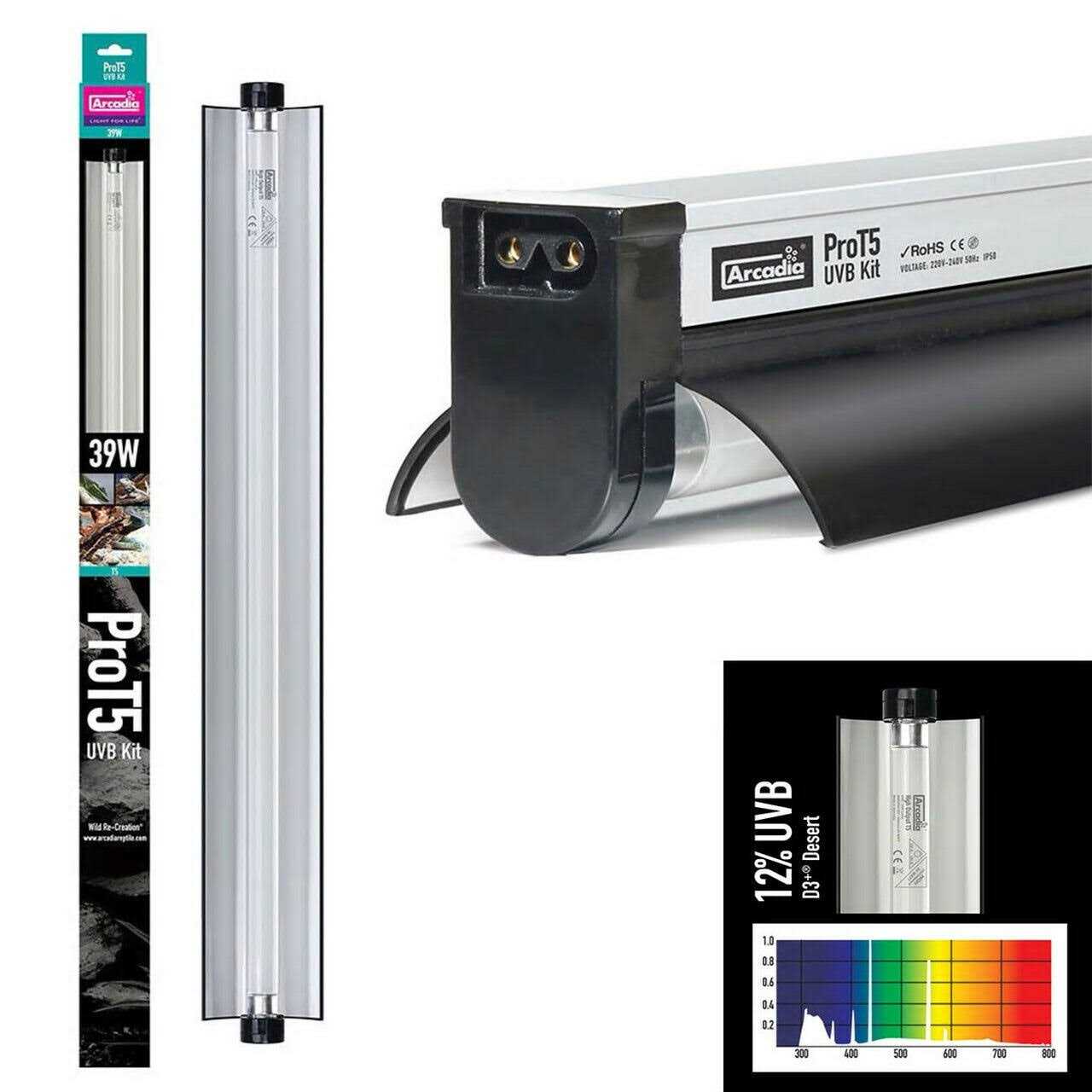 Arcadia 584505 Pro T5 UVB Kit 39W Desert with D3+ 12% Reptile Tube - Pet Supplies online store