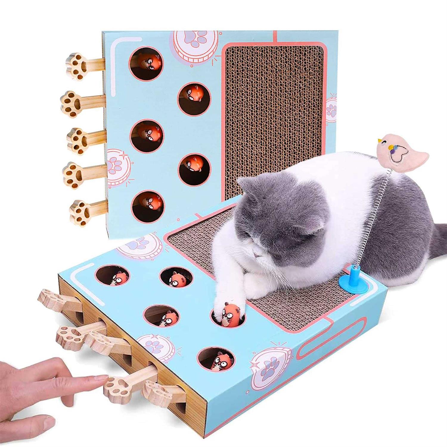 Tookincmo cat Enrichment Toys for Indoor Cats Whack a mole cat Toy with cat Scratching pad - Pet Supplies online store
