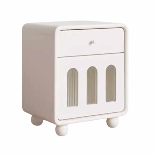 Rectangular Light Luxury Night Stand Premium Feeling Single Door Solid Wood Storage Side Table Simple Cream Style White Bedside Table Slim Nightstand
