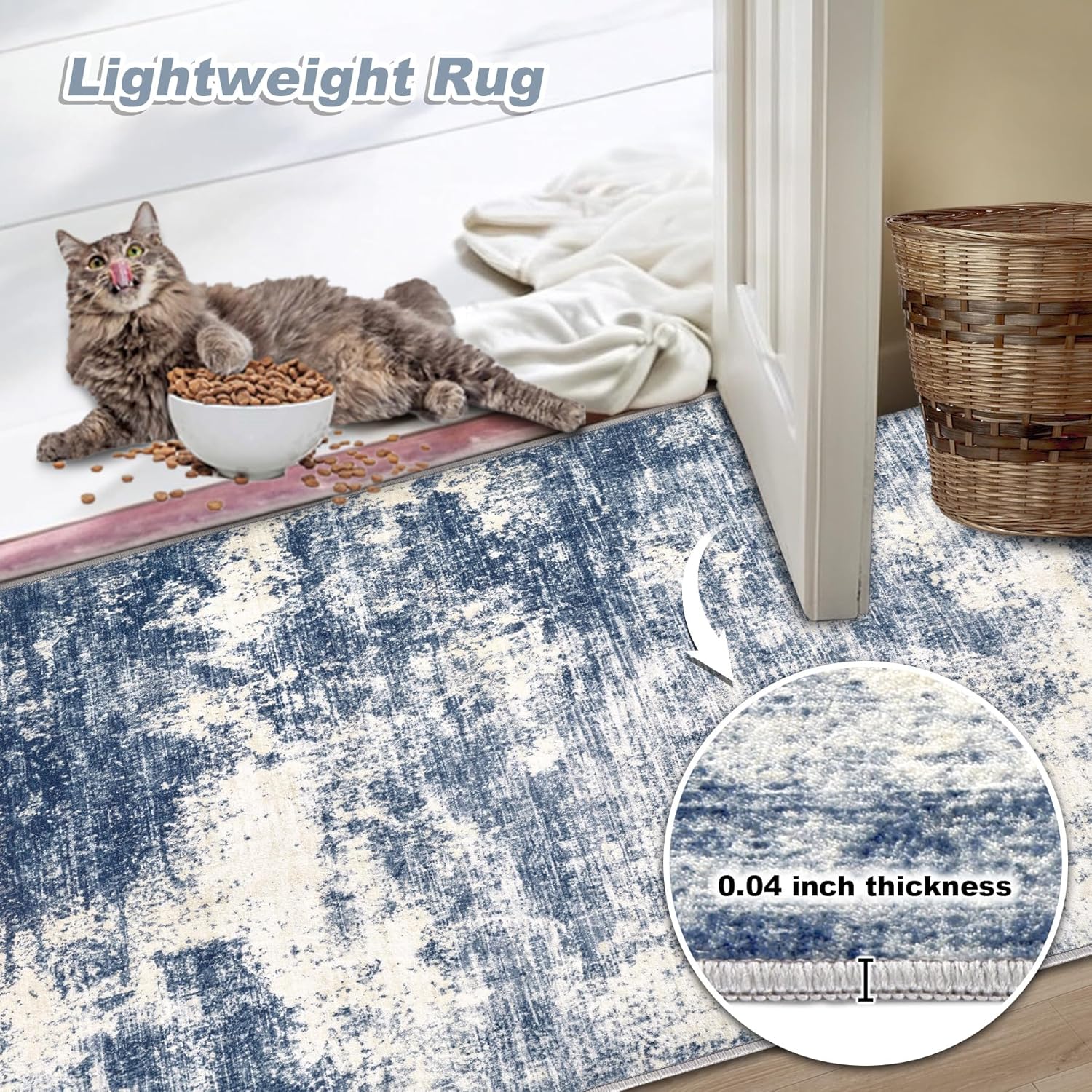 Area Rug Washable Rug 5x7: Modern Abstract Living Room Rug Anti-Slip Backing Stain Resistant Soft Indoor Carpet for Bedroom Kitchen Dining Room Table Home Office(Blue,5'x7')