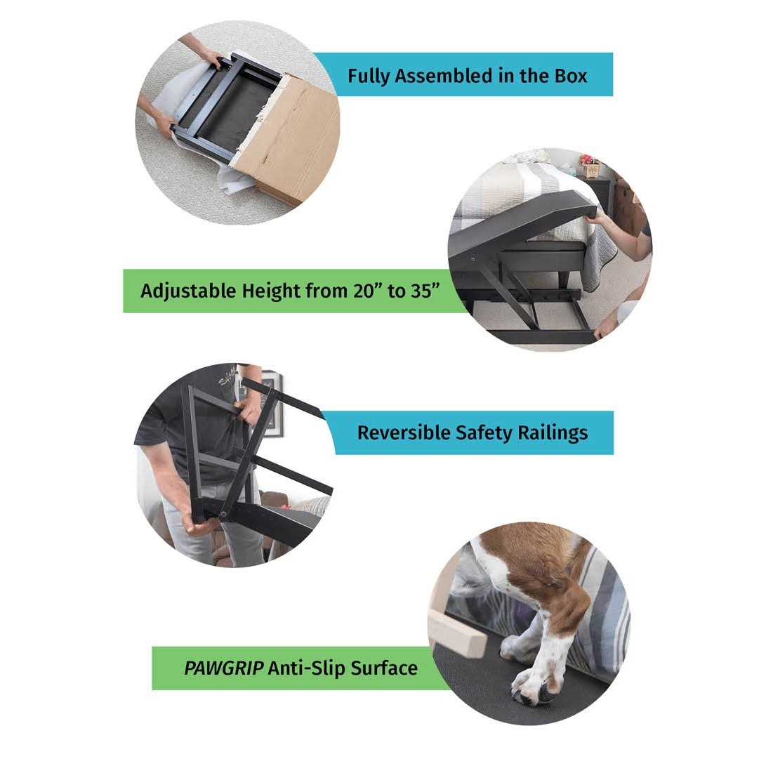 Doggoramps Large Bed Ramp for Big & Medium Dogs Adjustable Height Sturdy - Pet Supplies online store