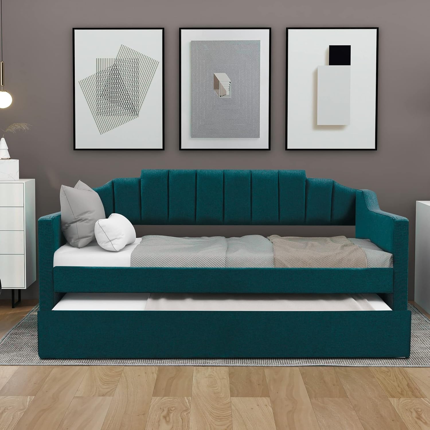 Modern Light Luxury Furniture Green Cushioned Sofa Bed with Rollers is Suitable for Living Room and Bedroom