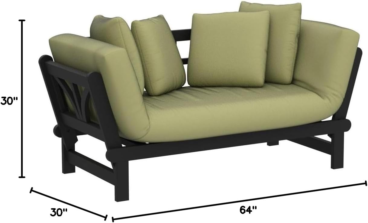 Outdoor Futon Convertible Sofa Daybed Deep Seating Adjustable Patio Furniture (Green)