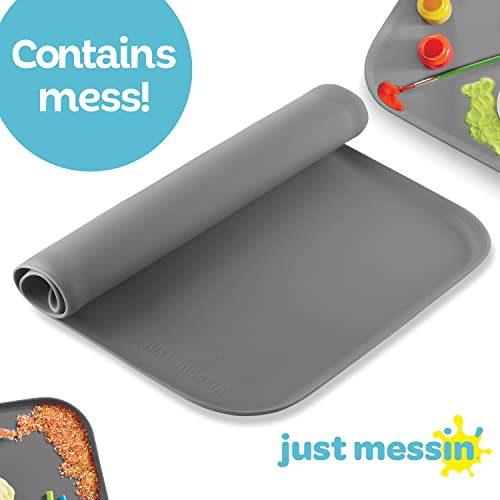 Just Messin' Silicone Art Mat for Crafts, Resin, Paint, Slime & Jewelry-making, Multipurpose Table Protector with Raised Sides to Contain Mess, Non-slip Heat Resistant, 16”x26” Mat with .6