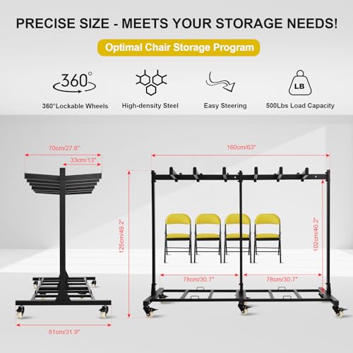 Folding chair storage rack Folding Chair Cart Thickened Heavy Duty Folding table folding chair racks for storage with Locking Rubber Wheels can Withstand 500LBS capacity
