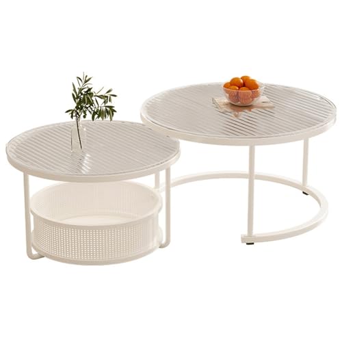 2 Pcs Coffee Table Round Nest of Tables Side Table Nested Accent Tables for Living Room Offices Glass Table Top for Living Room Bedroom A,70+55CM