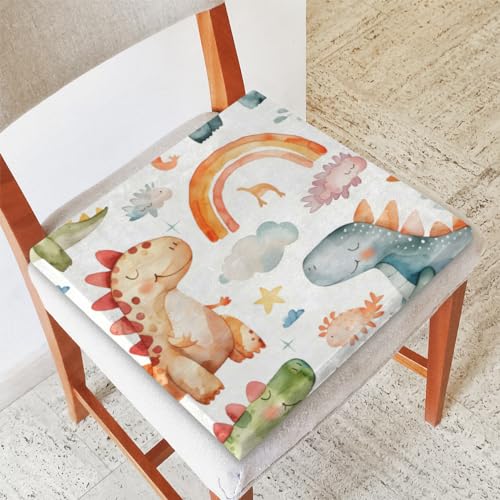 Animal Dinosaur Rainbow Memory Foam Chair Cushion for Dining Chair Comfortable Seat Cushion Non Slip Kitchen Cafe Office Square Chair Pad