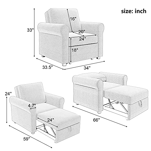 3-in-1 Convertible Sofa Bed Chair, Pull Out Sofa Chair Adjustable Multi-Functional Sleeper Sofa Comfy Reading Chair Teal