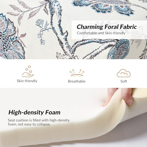 HULALA HOME Floral Armless Accent Chair, Slipper Chair with Removable Slipcover, Vanity Chair for Bedroom Desk Living Room, Spindle Leg,Medallion