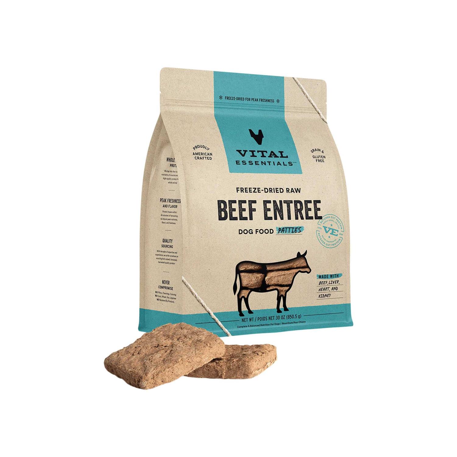 Vital Essentials Beef Entree Patties Freeze-Dried Raw Dog Food - Pet Supplies online store