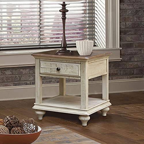 Sunset Trading Shades of Sand End Table, Antique white/Natural walnut