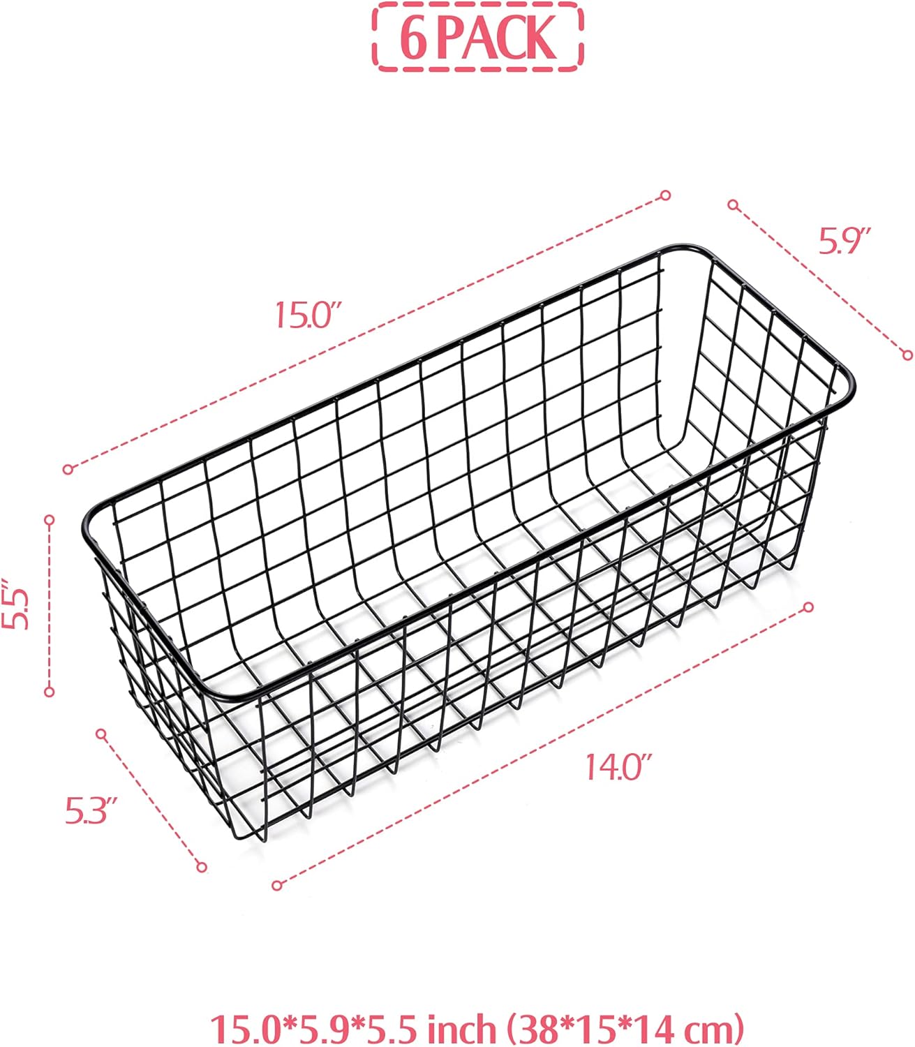 6 Pack Wire Storage Baskets Household Metal Wall-Mounted Containers Organizer Bins for Kitchen Bathroom Freezer Pantry Closet Laundry Room Cabinets Garage Shelf, Large