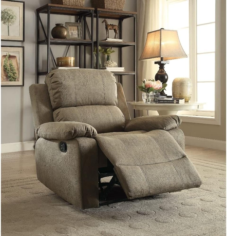 Benjara Benzara Metal Recliner with Pillow Top, Brown