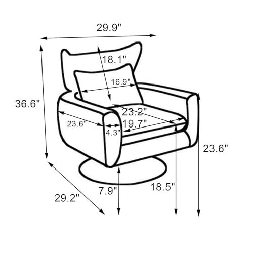 Swivel Accent Chair with Lumbar Pillow, 360° Swivel Chairs for Living Room with Armrest and Back, Comfy Reading Chair in Linen, Accent Sofa Chairs Armchair for Bedroom, Small Space, Lounge, Blue