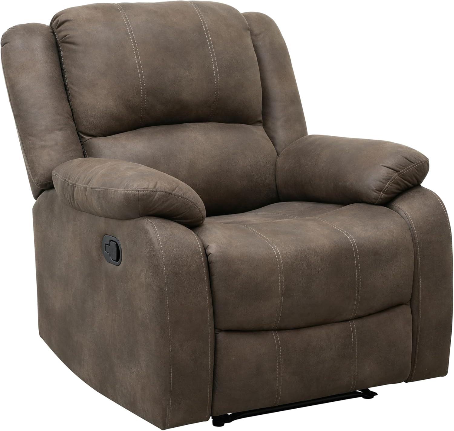 Benjara Chris 38 Inch Manual Recliner Chair, Cushions, Solid Wood, Brown Microfiber